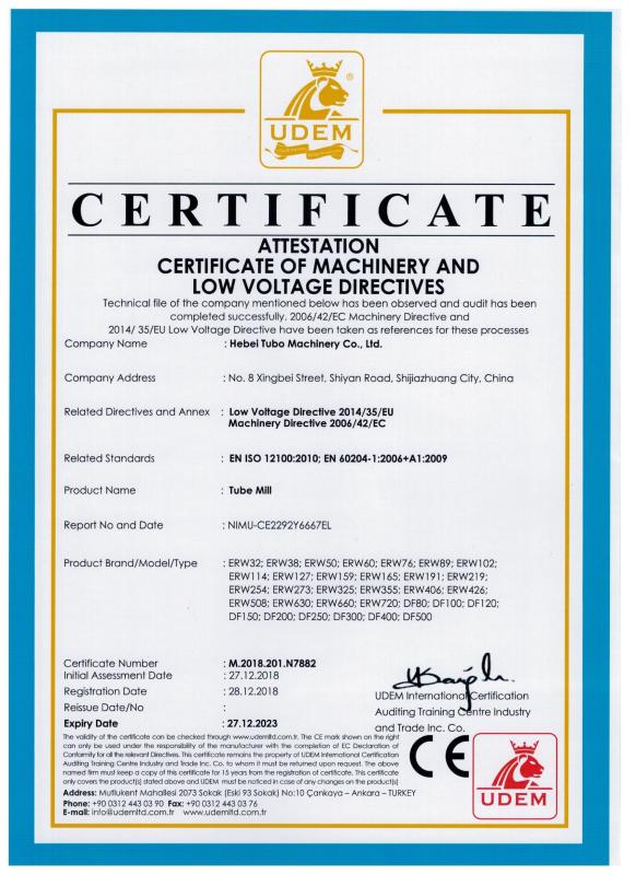 CE Certificate - HEBEI TUBO MACHINERY CO., LTD.