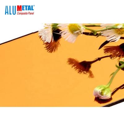 China 1220 X 2440mm Golden B1 Aluminium Composite Mirror Sheet 0.5 Mm Thick HDPE Core for sale