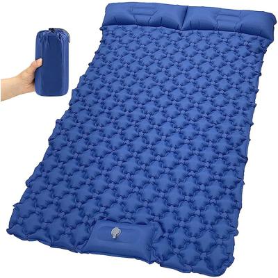 China Dark Blue Double Camping Inflatable Sleeping Pad Foot Press TPU Coating for sale