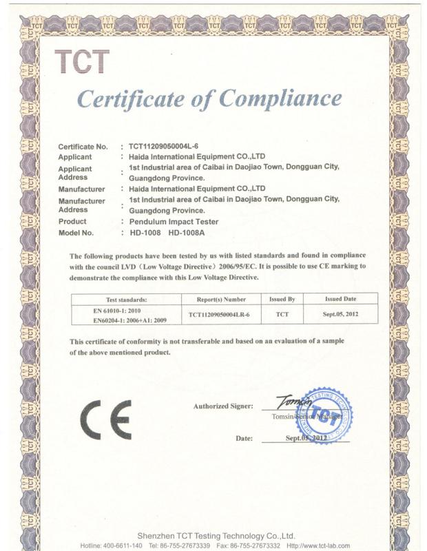CE certificate - Hai Da Labtester