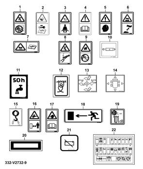 China 332/P7132 Decal warning severing of hands and fingers, rotating parts JCB parts for sale