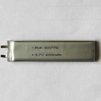 China Custom Small LiPo Battery 3.7V 400mAh 301770 LiPo Cell 3mm Thick for sale