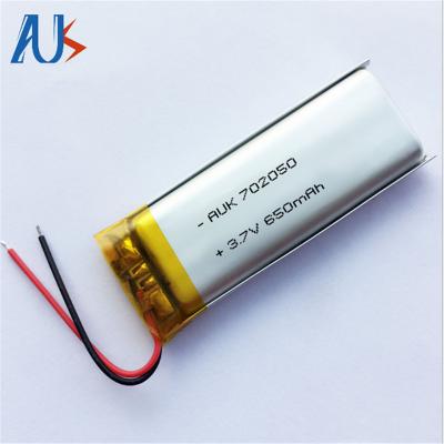 Chine 702050 Batterie LiPo ultra-mince 3,7 V 650 mAh Cellule polymère au lithium à vendre