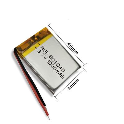 China UL KC Lithium Polymer Battery 803040 3.7v Lithium Polymer Battery 1000mAh CE ROHS MSDS for sale