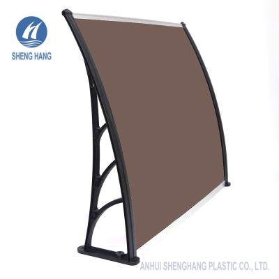 China Brown Curved Polycarbonate Awning With Metal Brackets Waterproof Durable for sale