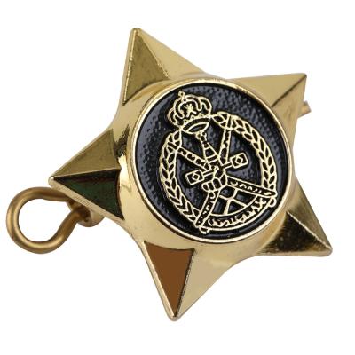China Custom Logo Metal Button Badge With Safety Pin Oman Military Bullion Badges for sale