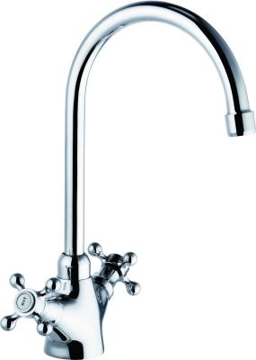China Chrome Kitchen Faucet Mixer Tap Double Handle Contemporary Style for sale