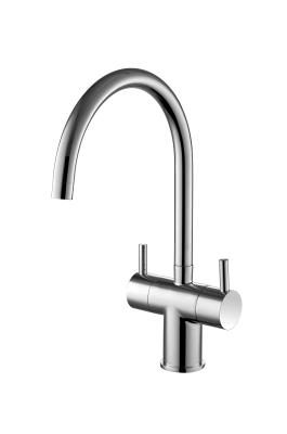 China Double Handle Modern Kitchen Faucets Chrome Finish Brass Kitchen Sink Mixer Tap for sale