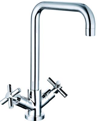 China Economical Kitchen Mixer Taps Double Handle Brass Kitchen Sink Faucets T81024 for sale
