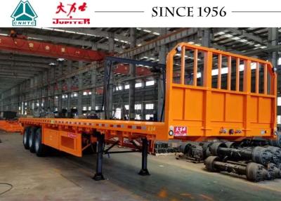 China 3 Axle Flatbed Trailer With Front Side Wall , Flatbed Car Trailer Long Life for sale