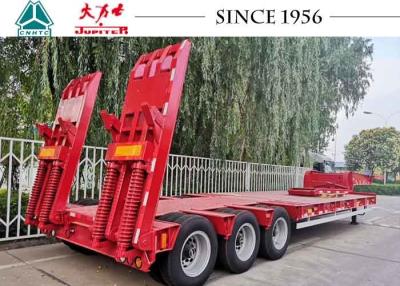 China Carbon Steel 3 Axle Low Bed Trailer With Rear Hydraulic Ramp Spring Ramp for sale