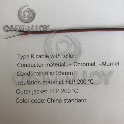 China Type K Thermocouple Cable PTFE Insulated And FEP 200 Degree Jacket for sale