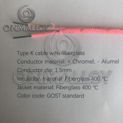 China GOST Standard Type K Thermocouple Cable 1.5mm Fiberglass Insulation for sale