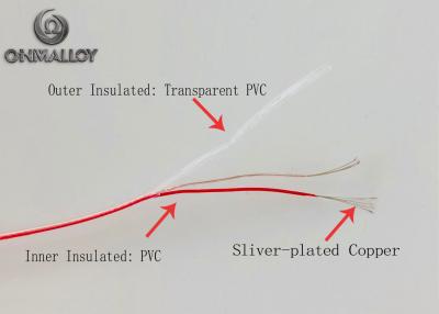 중국 매우 얇은 k 열전대 철사 40 AWG PVC는 목록으로 만들어진 2 * 7 * 0.08mm IEC를 입혔습니다 판매용
