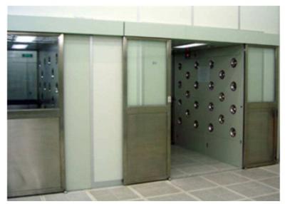 China Auto Sliding Door Air Shower Booth With Powder Coated Wall / DC Motor for sale