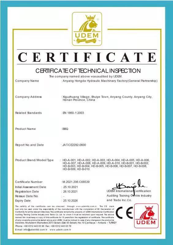 CE - Anyang Hongda Hydraulic Machinery Co., Ltd.