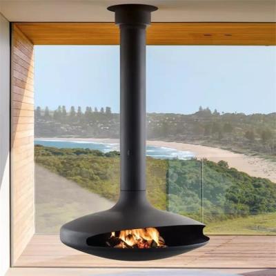 China Hotel Indoor Suspended Heating Steel Stove Hanging Rotating Wood Fireplace for sale