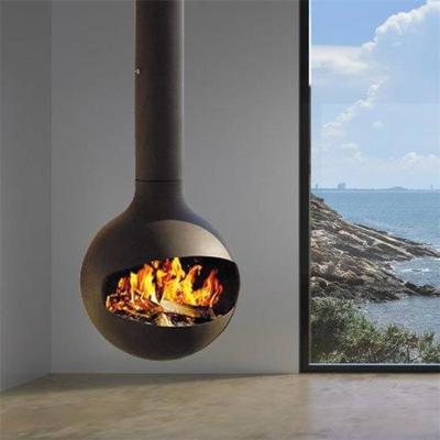 China Ceiling Mounted Real Fire Hanging Suspended Stove Wood Burning Steel Fireplace for sale