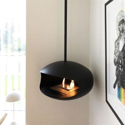 China Black Modern Indoor Ceiling Mounted Cocoon Hanging Bioethanol Stove Fireplace for sale