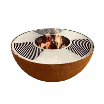 China 120cm Outdoor Metal Fire Pit Bowl Grill Corten Steel Hemisphere Barbecue for sale