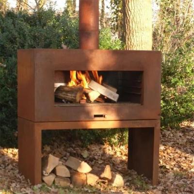 China Free standing Wood Burning Steel Outdoor Chiminea Fireplace With Log Store for sale