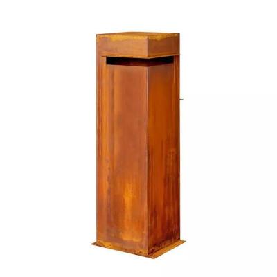 China Residential Curbside Rustic Metal Drop Box Corten Steel Post Letterbox for sale