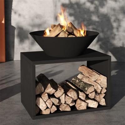 China Black Garden Heater Firewood Log Storage Steel Wood Burning Outdoor Fire Pit for sale