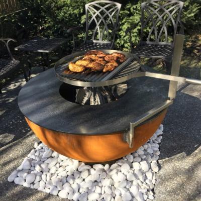 China Outdoor Round Rusty Barbecue Fire Bowl Corten Steel Camping Fire Pit Grill for sale