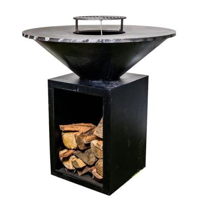 中国 木製の貯蔵を用いる屋外の黒い木炭BBQのグリルの金属のバーベキューの火のテーブル 販売のため