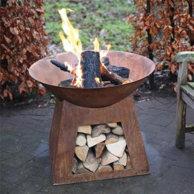 China Modern Classic Design Rust Round Corten Steel Fire Pit Bowl With Square Stand for sale