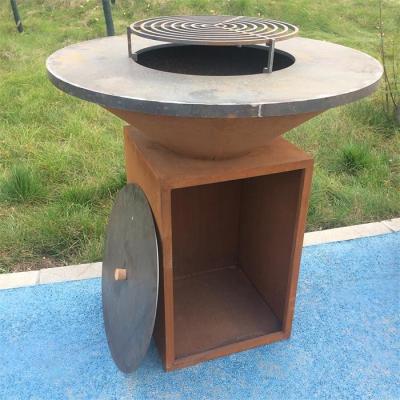 China Wood Burning Metal Outdoor BBQ Table Corten Steel Fire Pit Barbecue Grill for sale