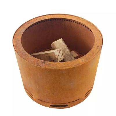 China Wood Burning Double Layer Bonfire Stove Cylindrical Corten Steel Smokeless Fire Pit for sale