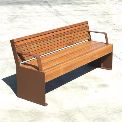 China Contemporary Urban Street Rust Finish Corten Steel Bench With Wood Seat for sale