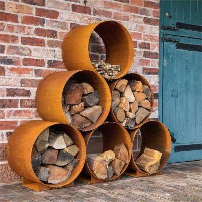 China Outdoor Modular Metal Circular Firewood Storage Corten Steel Log Store for sale