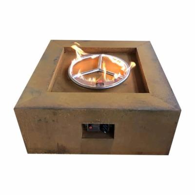 China 800mm Garden Heater Rustic Corten Steel Natural Gas Square Fire Table for sale