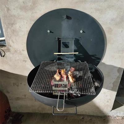 China 800mm Wood Burning Fire Pit Carbon Steel Wall Mounted Hanging Barbecue Grill for sale
