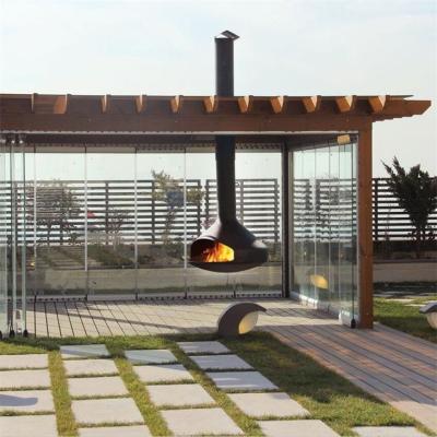 China Black Wood Burning Outdoor Heating Steel Fire Pit Suspended Hanging Fireplace for sale