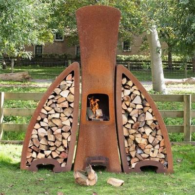 China Contemporary Corten Fireplaces Modern Outdoor Metal Chimenea With Storage for sale