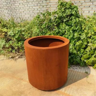 China 100mm Rust Metal Garden Pots Corten Steel Outdoor Round Planter Flower Pot for sale