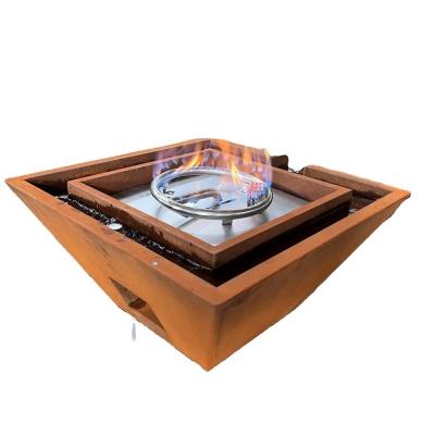 China Outdoor Decorative Corten Steel Gas Fire Pit Water Bowl For Swimming Pool for sale