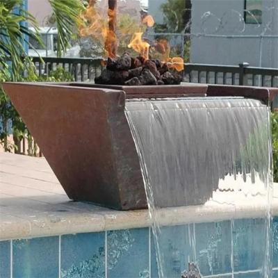 China Decorative Sierra Square Smooth Corten Steel Gas Fire Water Bowl For Pools for sale