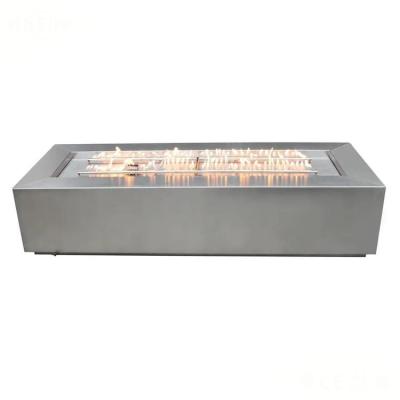 China Modern Patio Heating Rectangular Stainless Steel Linear Gas Fire Pit Table for sale