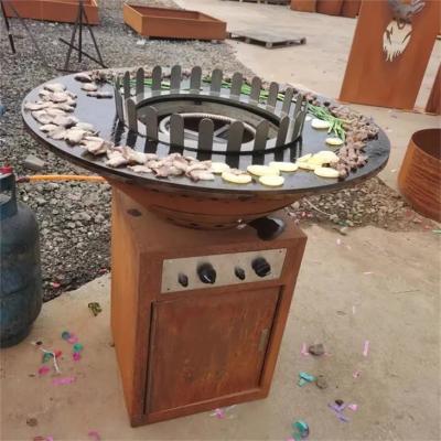 China Multifonctional Outdoors Rusty Corten Steel Gas Barbecue Grill Burn Pit for sale