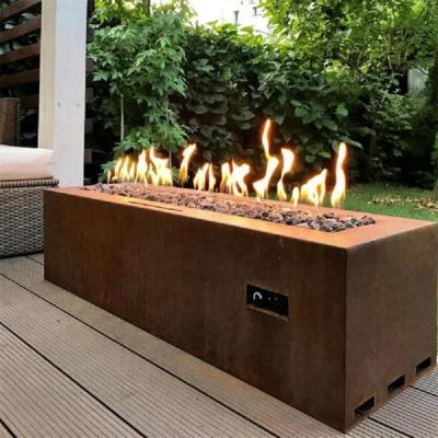 China Rectangle Patio Heater Rustic Metal Corten Steel Gas Fire Table for sale