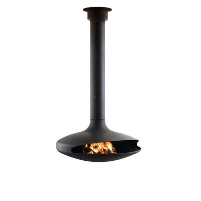 China Decorative Modern Indoor Hanging Fireplace Matte Black Suspended Wood Stove for sale