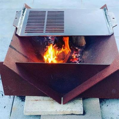 China Collapsible Outdoor Camping Portable Corten Steel Metal BBQ Fire Pit Brazier for sale