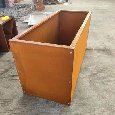 China Large Rusty Metal Garden Bed Corten Steel Rectangular Planter Box Flower Pot for sale