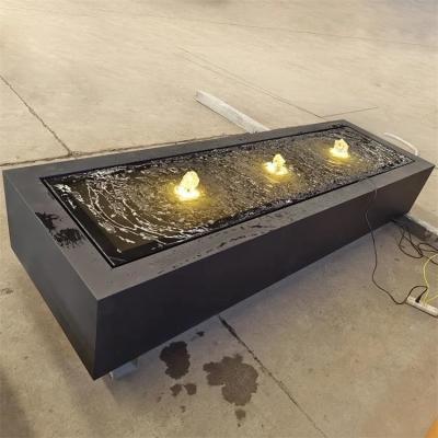 China Dark Grey Rectangle Water Fountains Outdoor Metal Water Table Feature With LED lights for sale