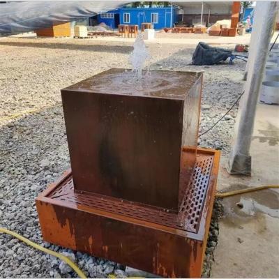 China Decorative Metal Cube Fountain Corten Steel Water Block Feature For Garden for sale