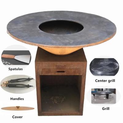 중국 홈 캠핑 코튼 스틸 목재 연소 금속 야외 BBQ 테이블 불터 판매용